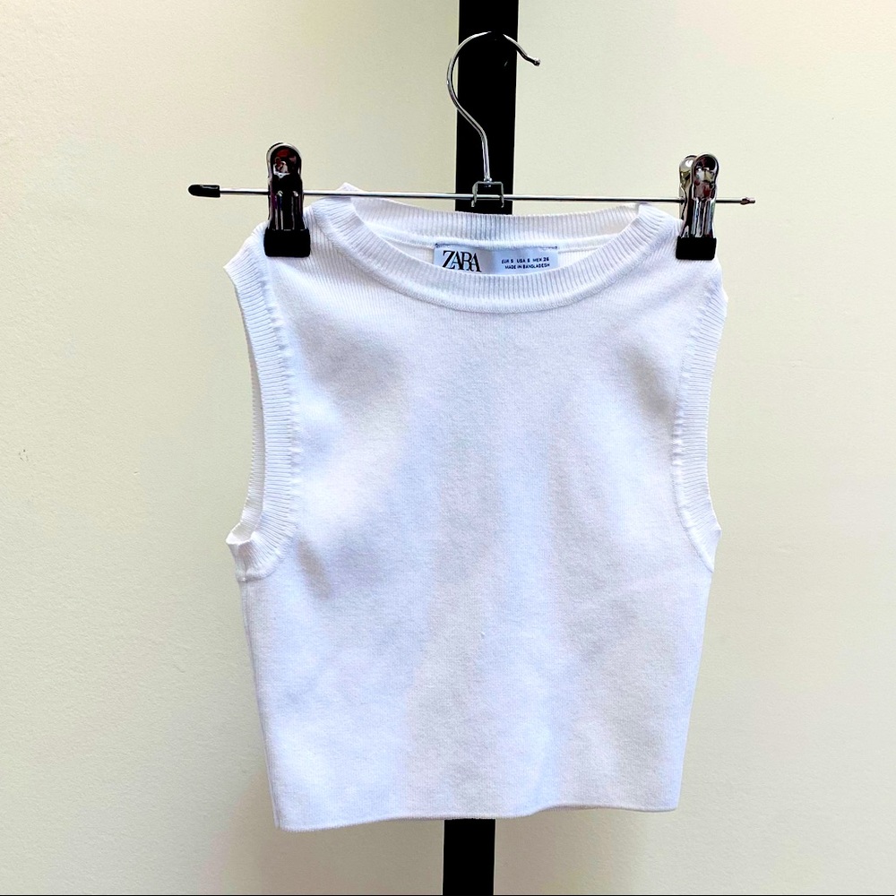 ZARA Knit Crop Top White, small